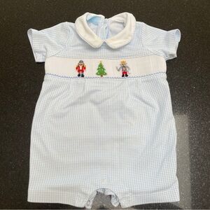 Petit Bebe Christmas Smocked Romper Nutcracker